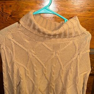 Cozy Tan Cable Knit Turtleneck Sweater
